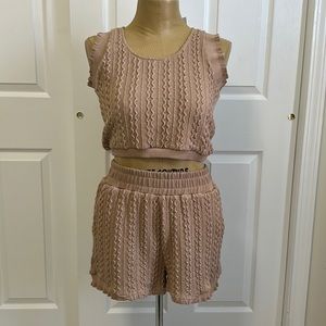 Women's Textured Knit Crop Tank & Shorts Set - Mauve Pink